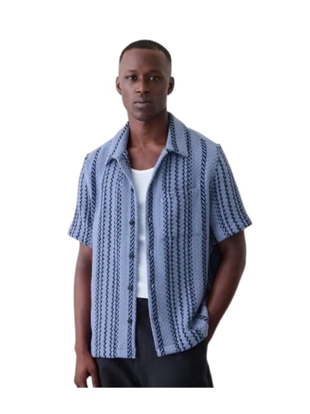 Gap Mens Textured Woven Shirt Mens L Blue Standard Fit Stretch Stripe Shirt NWT